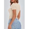 imagePRETTYGARDEN Womens 2025 Spring Summer Short Sleeve Tops Ribbed Henley Button Slim Fit Basic Casual T Shirts Blouse ClothingBeige