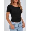 imagePRETTYGARDEN Womens 2025 Spring Summer Short Sleeve Tops Ribbed Henley Button Slim Fit Basic Casual T Shirts Blouse ClothingBlack