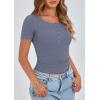 imagePRETTYGARDEN Womens 2025 Spring Summer Short Sleeve Tops Ribbed Henley Button Slim Fit Basic Casual T Shirts Blouse ClothingBlue Grey