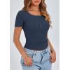 imagePRETTYGARDEN Womens 2025 Spring Summer Short Sleeve Tops Ribbed Henley Button Slim Fit Basic Casual T Shirts Blouse ClothingDark Blue