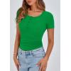 imagePRETTYGARDEN Womens 2025 Spring Summer Short Sleeve Tops Ribbed Henley Button Slim Fit Basic Casual T Shirts Blouse ClothingGreen