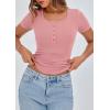 imagePRETTYGARDEN Womens 2025 Spring Summer Short Sleeve Tops Ribbed Henley Button Slim Fit Basic Casual T Shirts Blouse ClothingPink