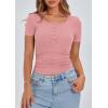 imagePRETTYGARDEN Womens 2025 Spring Summer Short Sleeve Tops Ribbed Henley Button Slim Fit Basic Casual T Shirts Blouse ClothingPink