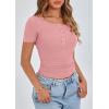 imagePRETTYGARDEN Womens 2025 Spring Summer Short Sleeve Tops Ribbed Henley Button Slim Fit Basic Casual T Shirts Blouse ClothingPink