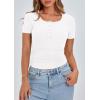imagePRETTYGARDEN Womens 2025 Spring Summer Short Sleeve Tops Ribbed Henley Button Slim Fit Basic Casual T Shirts Blouse ClothingWhite