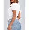 imagePRETTYGARDEN Womens 2025 Spring Summer Short Sleeve Tops Ribbed Henley Button Slim Fit Basic Casual T Shirts Blouse ClothingWhite