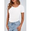 imagePRETTYGARDEN Womens 2025 Spring Summer Short Sleeve Tops Ribbed Henley Button Slim Fit Basic Casual T Shirts Blouse ClothingWhite