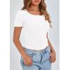 imagePRETTYGARDEN Womens 2025 Spring Summer Short Sleeve Tops Ribbed Henley Button Slim Fit Basic Casual T Shirts Blouse ClothingWhite