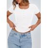 imagePRETTYGARDEN Womens 2025 Spring Summer Short Sleeve Tops Ribbed Henley Button Slim Fit Basic Casual T Shirts Blouse ClothingWhite