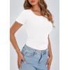 imagePRETTYGARDEN Womens 2025 Spring Summer Short Sleeve Tops Ribbed Henley Button Slim Fit Basic Casual T Shirts Blouse ClothingWhite