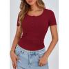 imagePRETTYGARDEN Womens 2025 Spring Summer Short Sleeve Tops Ribbed Henley Button Slim Fit Basic Casual T Shirts Blouse ClothingWine Red