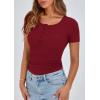 imagePRETTYGARDEN Womens 2025 Spring Summer Short Sleeve Tops Ribbed Henley Button Slim Fit Basic Casual T Shirts Blouse ClothingWine Red