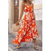 imagePRETTYGARDEN Womens Summer Floral Maxi Dress Sleeveless Smocked Ruffle Long Flowy Beach Vacation Boho SundressesFloral Orange Beige