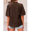 imagePRETTYGARDEN Womens Summer Tops 2025 Dressy Casual Short Sleeve V Neck Buttons Hollow Out Lace Embroidered Blouses ShirtsCoffee