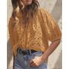 imagePRETTYGARDEN Womens Summer Tops 2025 Dressy Casual Short Sleeve V Neck Buttons Hollow Out Lace Embroidered Blouses ShirtsKhaki