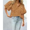 imagePRETTYGARDEN Womens Summer Tops 2025 Dressy Casual Short Sleeve V Neck Buttons Hollow Out Lace Embroidered Blouses ShirtsKhaki