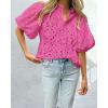 imagePRETTYGARDEN Womens Summer Tops 2025 Dressy Casual Short Sleeve V Neck Buttons Hollow Out Lace Embroidered Blouses ShirtsRose Pink
