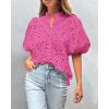 imagePRETTYGARDEN Womens Summer Tops 2025 Dressy Casual Short Sleeve V Neck Buttons Hollow Out Lace Embroidered Blouses ShirtsRose Pink