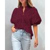 imagePRETTYGARDEN Womens Summer Tops 2025 Dressy Casual Short Sleeve V Neck Buttons Hollow Out Lace Embroidered Blouses ShirtsWine Red