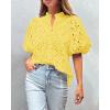 imagePRETTYGARDEN Womens Summer Tops 2025 Dressy Casual Short Sleeve V Neck Buttons Hollow Out Lace Embroidered Blouses ShirtsYellow