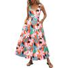 imagePRETTYGARDEN Womens Summer Floral Maxi Dress Sleeveless Smocked Ruffle Long Flowy Beach Vacation Boho SundressesFloral Orange Pink
