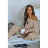 imagePRETTYGARDEN Womens 2 Piece Ribbed Tracksuit Outfits Off Shoulder Long Sleeve Pullover Lounge Pants with PocketsApricot