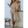imagePRETTYGARDEN Womens 2 Piece Ribbed Tracksuit Outfits Off Shoulder Long Sleeve Pullover Lounge Pants with PocketsApricot