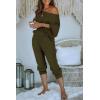 imagePRETTYGARDEN Womens 2 Piece Ribbed Tracksuit Outfits Off Shoulder Long Sleeve Pullover Lounge Pants with PocketsArmy Green