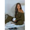 imagePRETTYGARDEN Womens 2 Piece Ribbed Tracksuit Outfits Off Shoulder Long Sleeve Pullover Lounge Pants with PocketsArmy Green