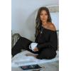 imagePRETTYGARDEN Womens 2 Piece Ribbed Tracksuit Outfits Off Shoulder Long Sleeve Pullover Lounge Pants with PocketsBlack