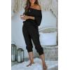imagePRETTYGARDEN Womens 2 Piece Ribbed Tracksuit Outfits Off Shoulder Long Sleeve Pullover Lounge Pants with PocketsBlack
