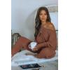 imagePRETTYGARDEN Womens 2 Piece Ribbed Tracksuit Outfits Off Shoulder Long Sleeve Pullover Lounge Pants with PocketsCoffee