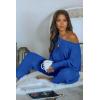 imagePRETTYGARDEN Womens 2 Piece Ribbed Tracksuit Outfits Off Shoulder Long Sleeve Pullover Lounge Pants with PocketsDark Blue