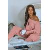 imagePRETTYGARDEN Womens 2 Piece Ribbed Tracksuit Outfits Off Shoulder Long Sleeve Pullover Lounge Pants with PocketsDusty Pink