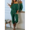 imagePRETTYGARDEN Womens 2 Piece Ribbed Tracksuit Outfits Off Shoulder Long Sleeve Pullover Lounge Pants with PocketsGreen