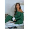imagePRETTYGARDEN Womens 2 Piece Ribbed Tracksuit Outfits Off Shoulder Long Sleeve Pullover Lounge Pants with PocketsGreen