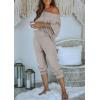 imagePRETTYGARDEN Womens 2 Piece Ribbed Tracksuit Outfits Off Shoulder Long Sleeve Pullover Lounge Pants with PocketsGrey