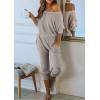 imagePRETTYGARDEN Womens 2 Piece Ribbed Tracksuit Outfits Off Shoulder Long Sleeve Pullover Lounge Pants with PocketsGrey