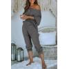 imagePRETTYGARDEN Womens 2 Piece Ribbed Tracksuit Outfits Off Shoulder Long Sleeve Pullover Lounge Pants with PocketsGrey Blue