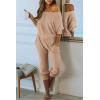 imagePRETTYGARDEN Womens 2 Piece Ribbed Tracksuit Outfits Off Shoulder Long Sleeve Pullover Lounge Pants with PocketsKhaki