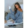 imagePRETTYGARDEN Womens 2 Piece Ribbed Tracksuit Outfits Off Shoulder Long Sleeve Pullover Lounge Pants with PocketsLight Blue