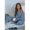 imagePRETTYGARDEN Womens 2 Piece Ribbed Tracksuit Outfits Off Shoulder Long Sleeve Pullover Lounge Pants with PocketsLight Blue