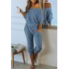 imagePRETTYGARDEN Womens 2 Piece Ribbed Tracksuit Outfits Off Shoulder Long Sleeve Pullover Lounge Pants with PocketsLight Blue