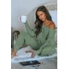 imagePRETTYGARDEN Womens 2 Piece Ribbed Tracksuit Outfits Off Shoulder Long Sleeve Pullover Lounge Pants with PocketsLight Green