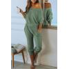 imagePRETTYGARDEN Womens 2 Piece Ribbed Tracksuit Outfits Off Shoulder Long Sleeve Pullover Lounge Pants with PocketsLight Green