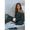 imagePRETTYGARDEN Womens 2 Piece Ribbed Tracksuit Outfits Off Shoulder Long Sleeve Pullover Lounge Pants with PocketsNavy