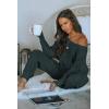 imagePRETTYGARDEN Womens 2 Piece Ribbed Tracksuit Outfits Off Shoulder Long Sleeve Pullover Lounge Pants with PocketsNavy