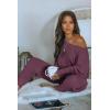 imagePRETTYGARDEN Womens 2 Piece Ribbed Tracksuit Outfits Off Shoulder Long Sleeve Pullover Lounge Pants with PocketsPurple Red