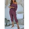 imagePRETTYGARDEN Womens 2 Piece Ribbed Tracksuit Outfits Off Shoulder Long Sleeve Pullover Lounge Pants with PocketsPurple Red