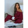 imagePRETTYGARDEN Womens 2 Piece Ribbed Tracksuit Outfits Off Shoulder Long Sleeve Pullover Lounge Pants with PocketsWine Red